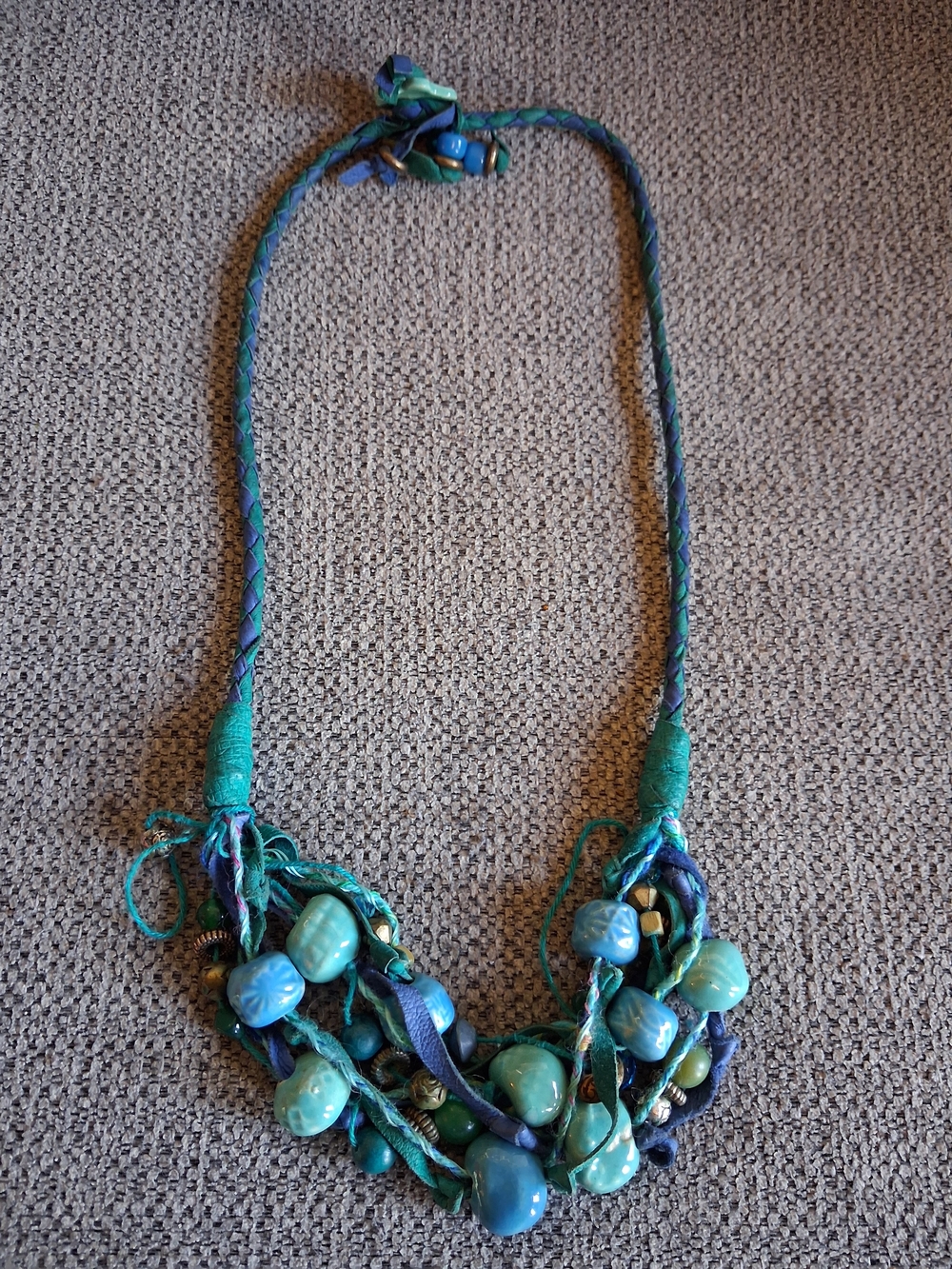 Handcrafted Turquoise Blue Ceramic Bead Statement Necklace